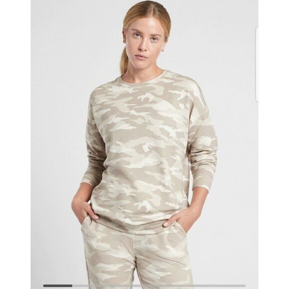 Athleta studio to street printed sweatshirt camo lux oatmeal size S - Picture 1 of 6